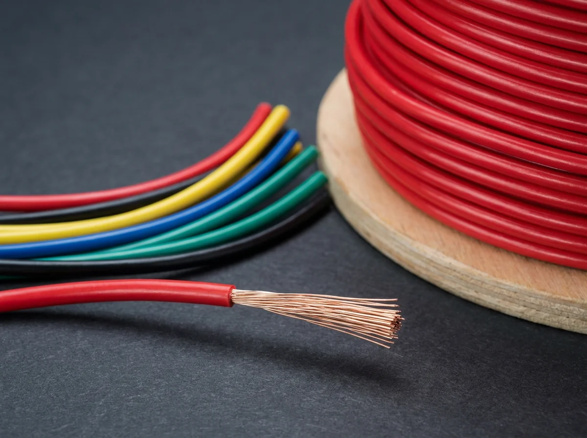 Yaxing UL AWM electronic hook-up wire in multi-colour reels and a fine-stranded single-core lead close-up