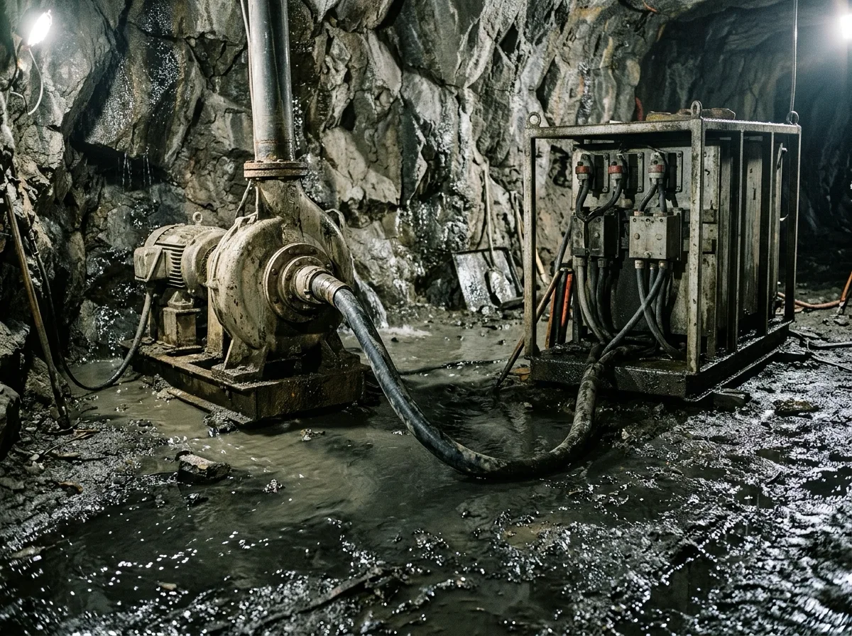 Mine pump and portable substation on type G current-plus-earth mining cable in wet, oily conditions