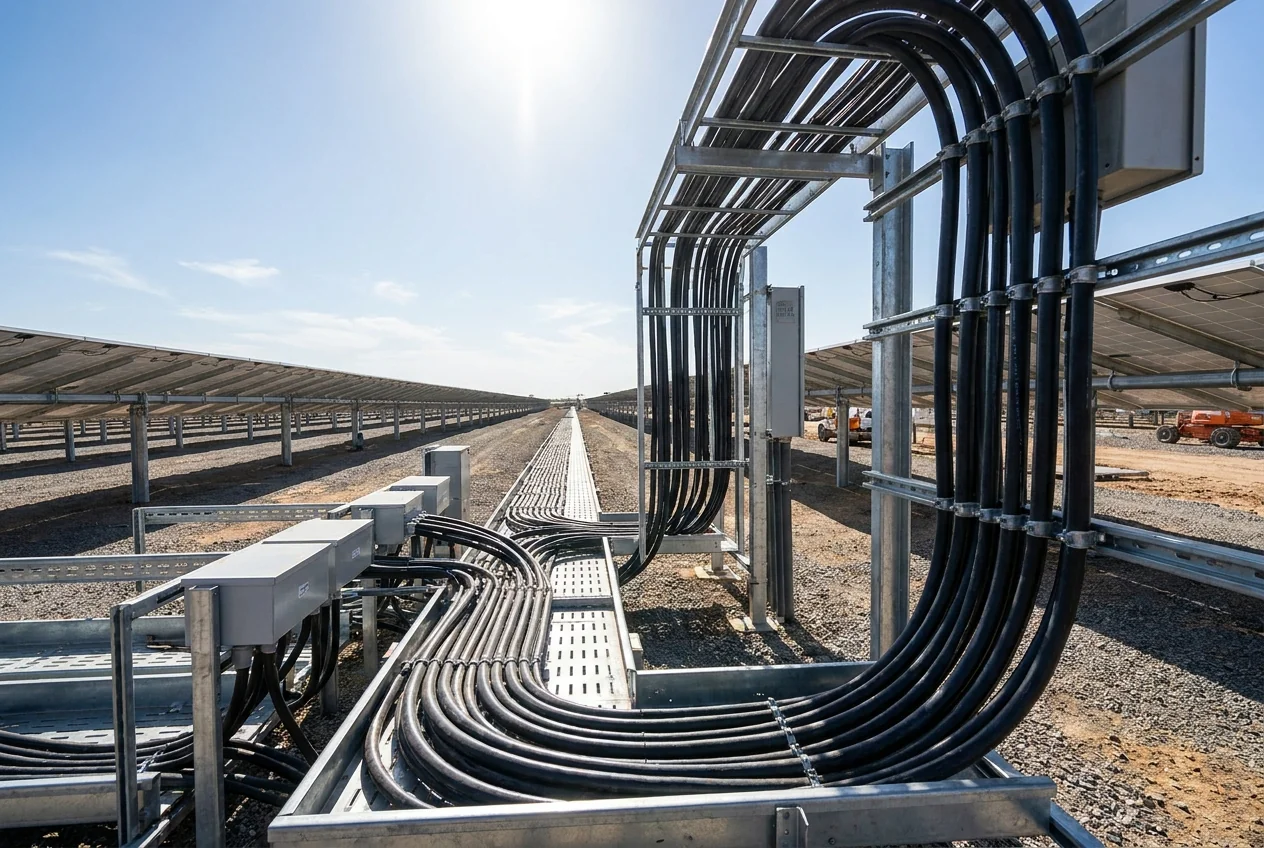 Ground-mount utility solar array with long DC feeder runs